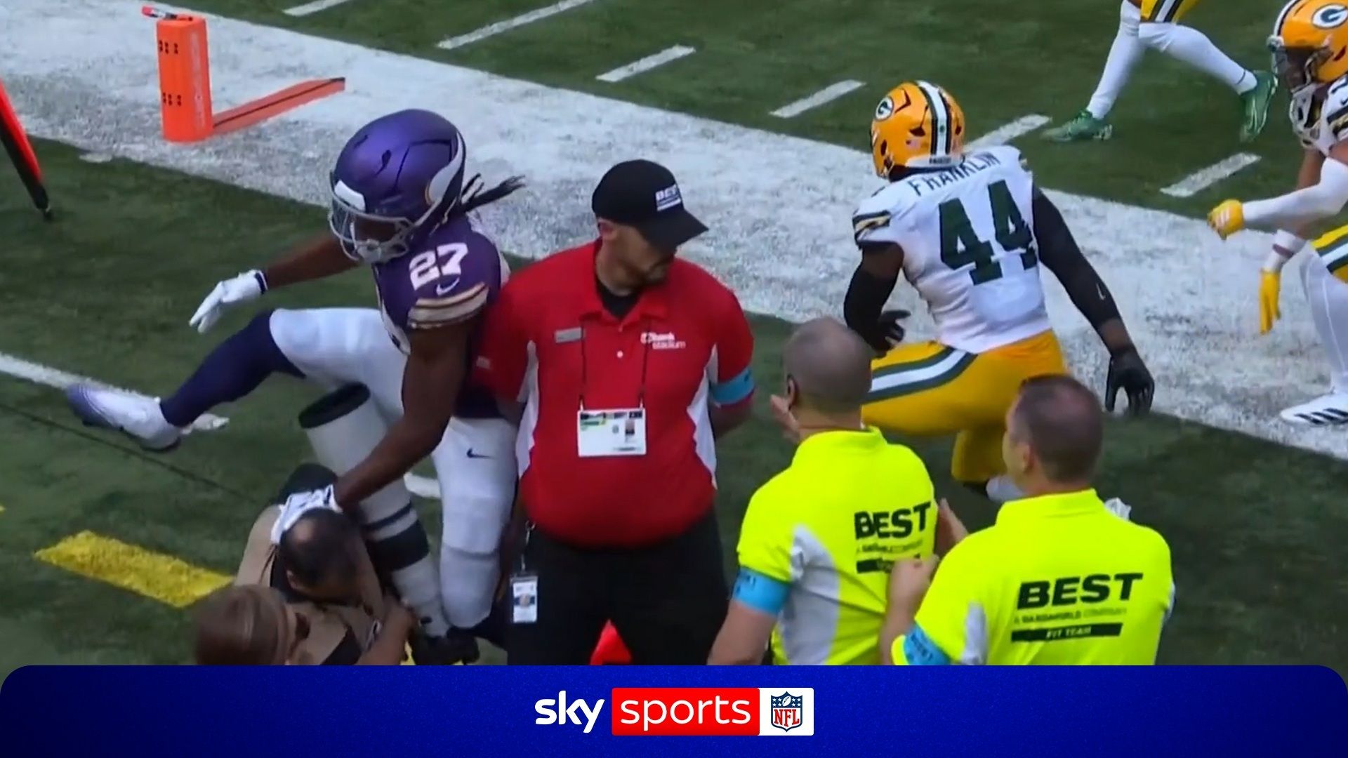 OUCH! Cameraman taken out in Packers-Vikings game!